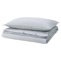 SOLFIBBLA duvet cover and pillowcase, white blue/stripe, 150x200/50x80 cm