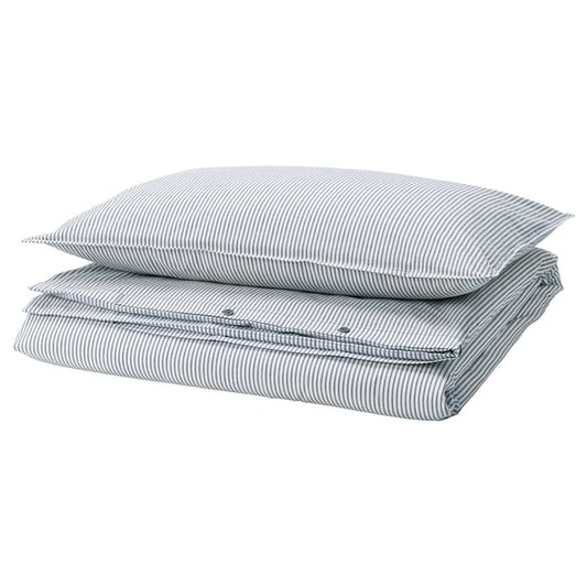 SOLFIBBLA comforter cover and pillowcase, white blue/striped, 150x200/50x80 cm