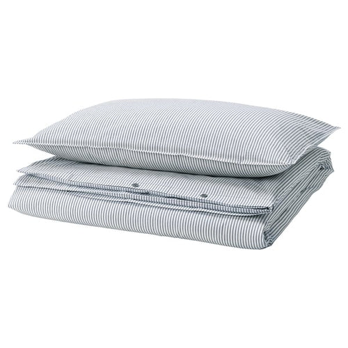 SOLFIBBLA duvet cover and pillowcase, white blue/stripe, 150x200/50x80 cm