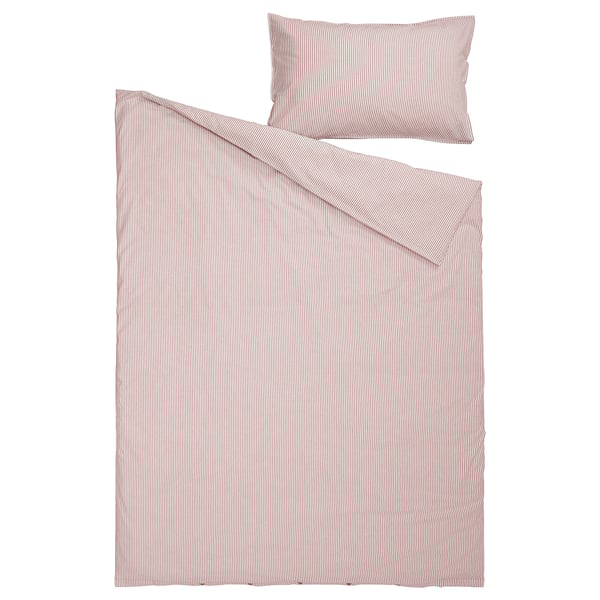 SOLFIBBLA duvet cover and pillowcase, white red/stripe, 150x200/50x80 cm