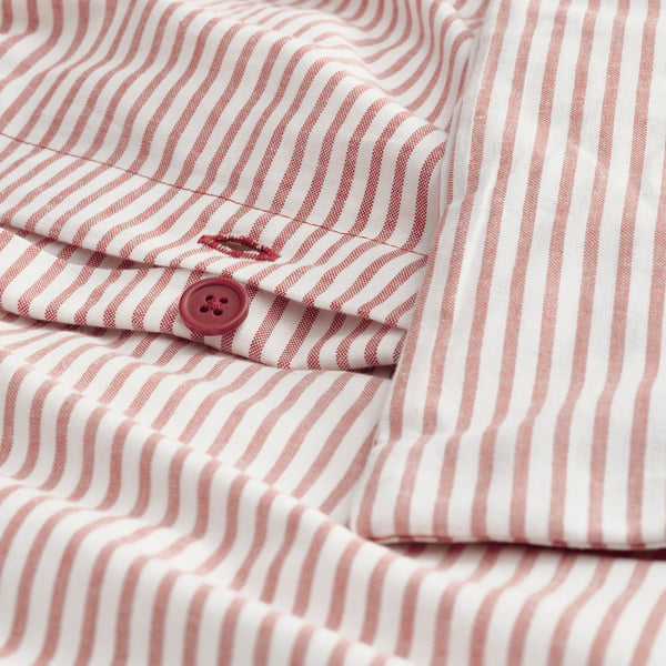 SOLFIBBLA duvet cover and pillowcase, white red/stripe, 150x200/50x80 cm