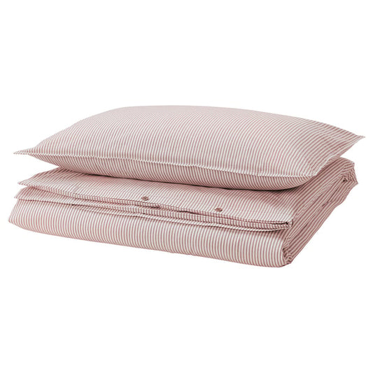 SOLFIBBLA duvet cover and pillowcase, white red/stripe, 200x150 cm