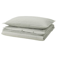 SOLFIBBLA duvet cover and pillowcase, white green/stripe, 150x200/50x80 cm