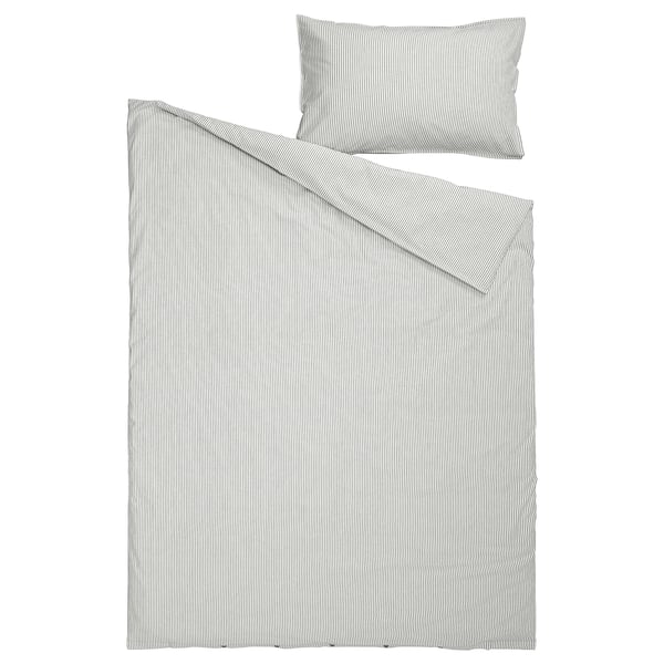 SOLFIBBLA comforter cover and pillowcase, gray white/striped, 150x200/50x80 cm