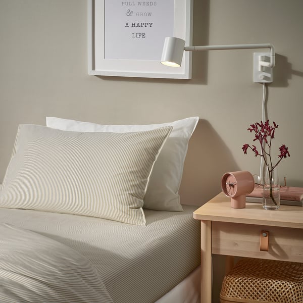SOLFIBBLA pillowcase, white beige/striped, 50x80 cm