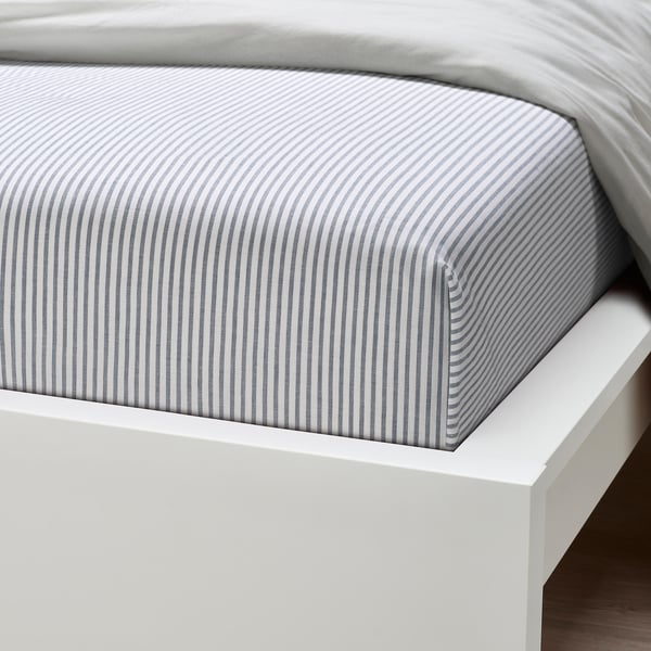 SOLFIBBLA sheet, white blue/striped, 150x260 cm
