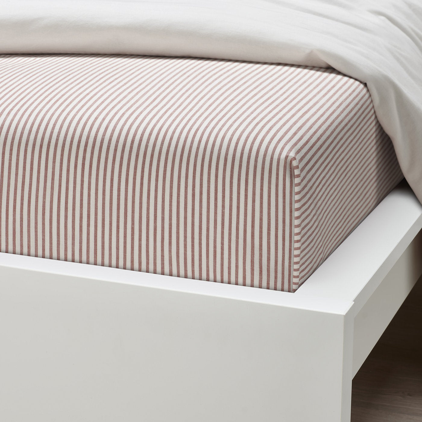 SOLFIBBLA flat sheet, white red/stripe, 240x260 cm