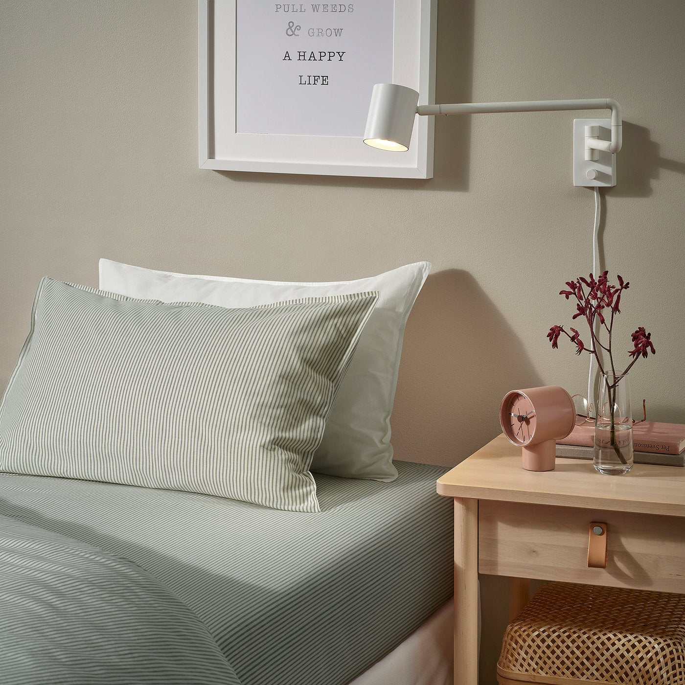 SOLFIBBLA flat sheet, white green/stripe, 260x240 cm