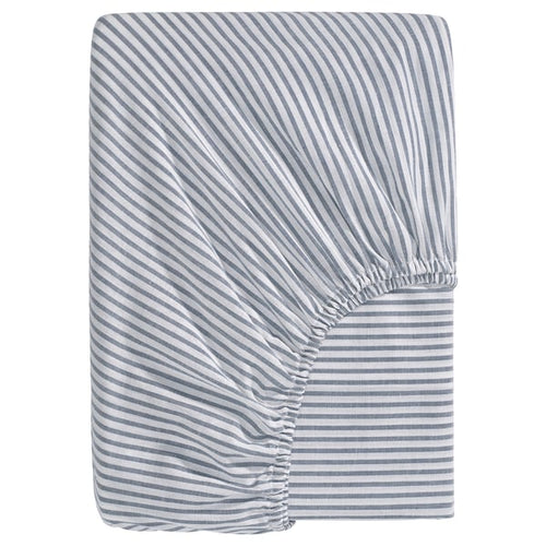 SOLFIBBLA fitted sheet, white blue/stripe, 90x200 cm