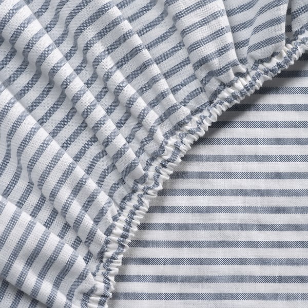 SOLFIBBLA fitted sheet with corners, white blue/striped, 90x200 cm