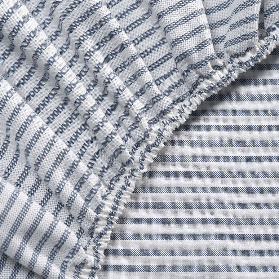 SOLFIBBLA fitted sheet, white blue/stripe, 180x200 cm