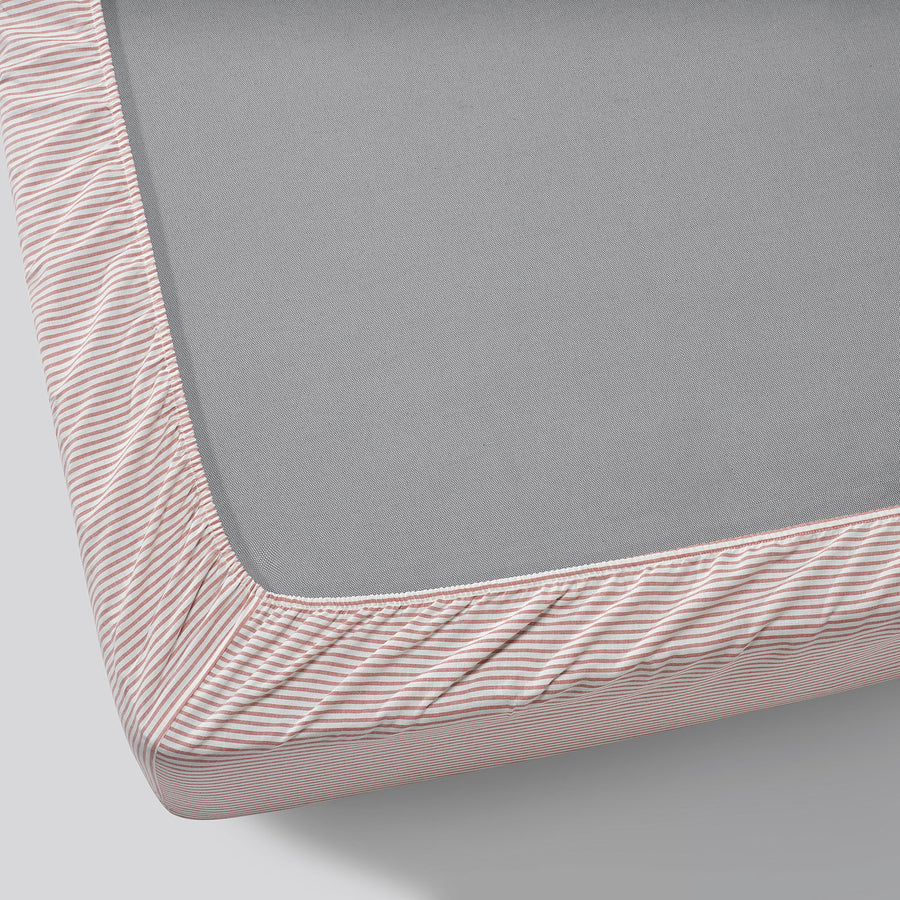 SOLFIBBLA fitted sheet, white red/stripe, 160x200 cm