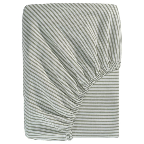 SOLFIBBLA fitted sheet, white green/stripe, 90x200 cm