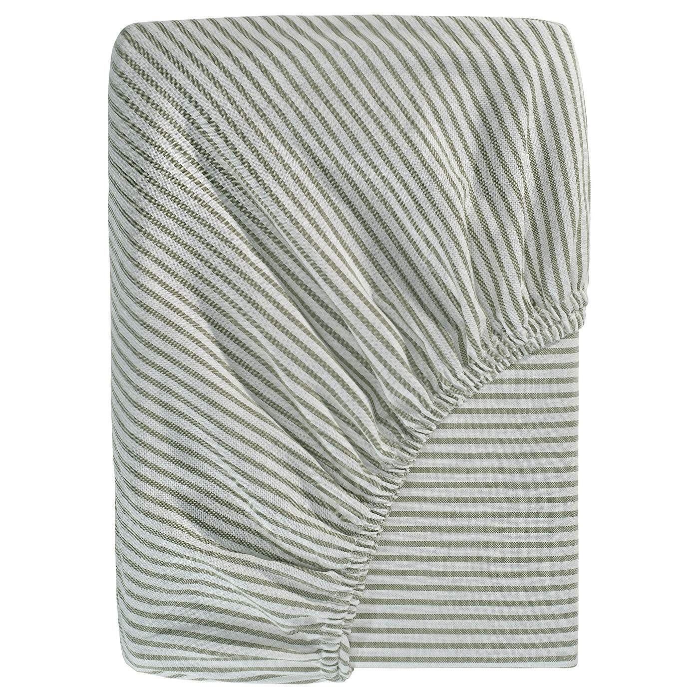 SOLFIBBLA fitted sheet, white green/stripe, 180x200 cm
