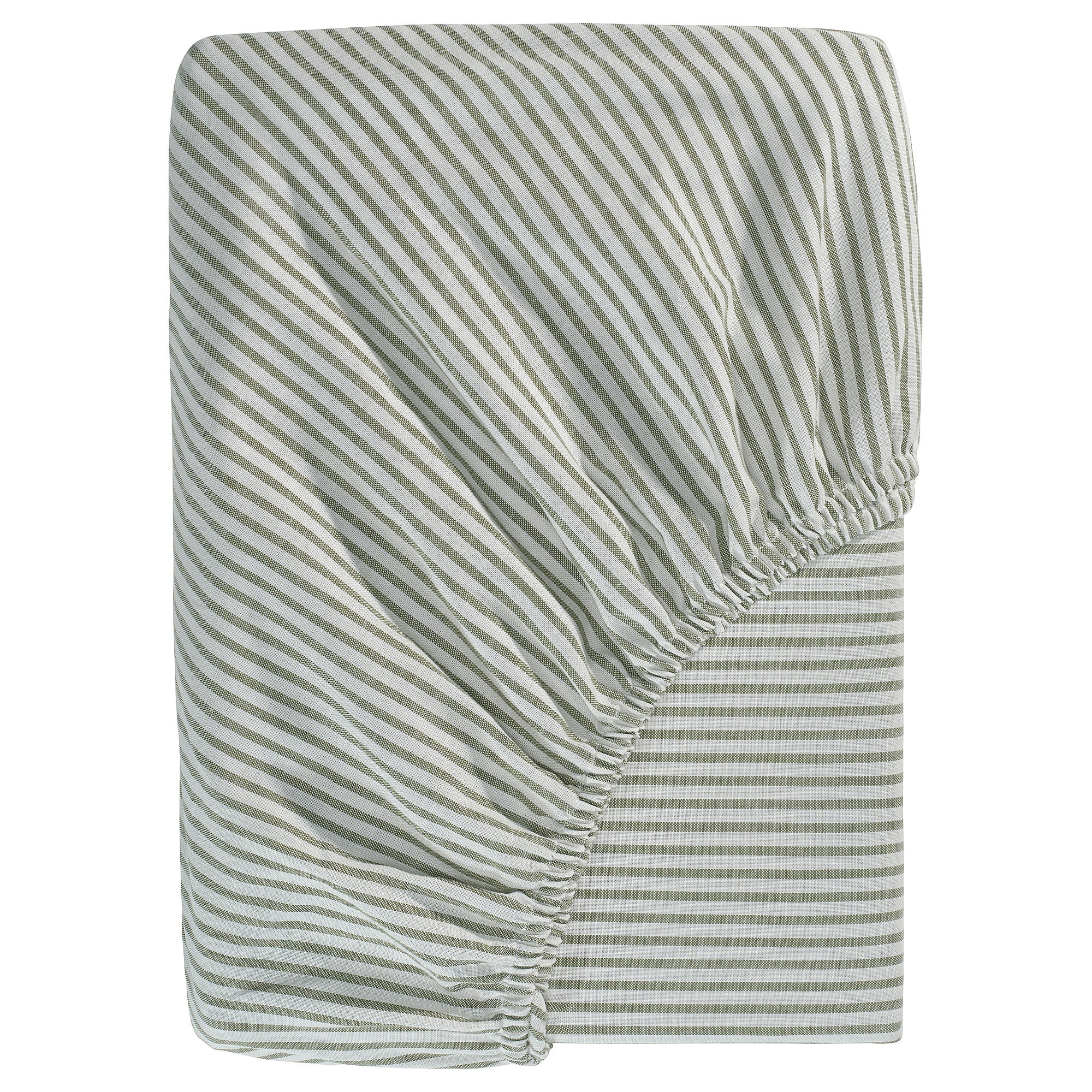 SOLFIBBLA fitted sheet, white green/stripe, 180x200 cm