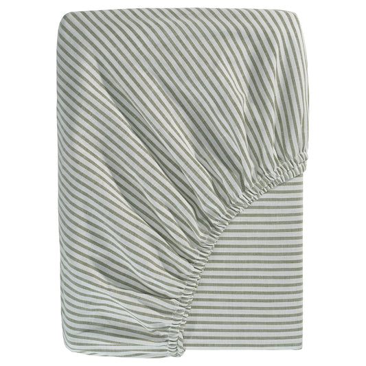 SOLFIBBLA fitted sheet, white green/stripe, 180x200 cm
