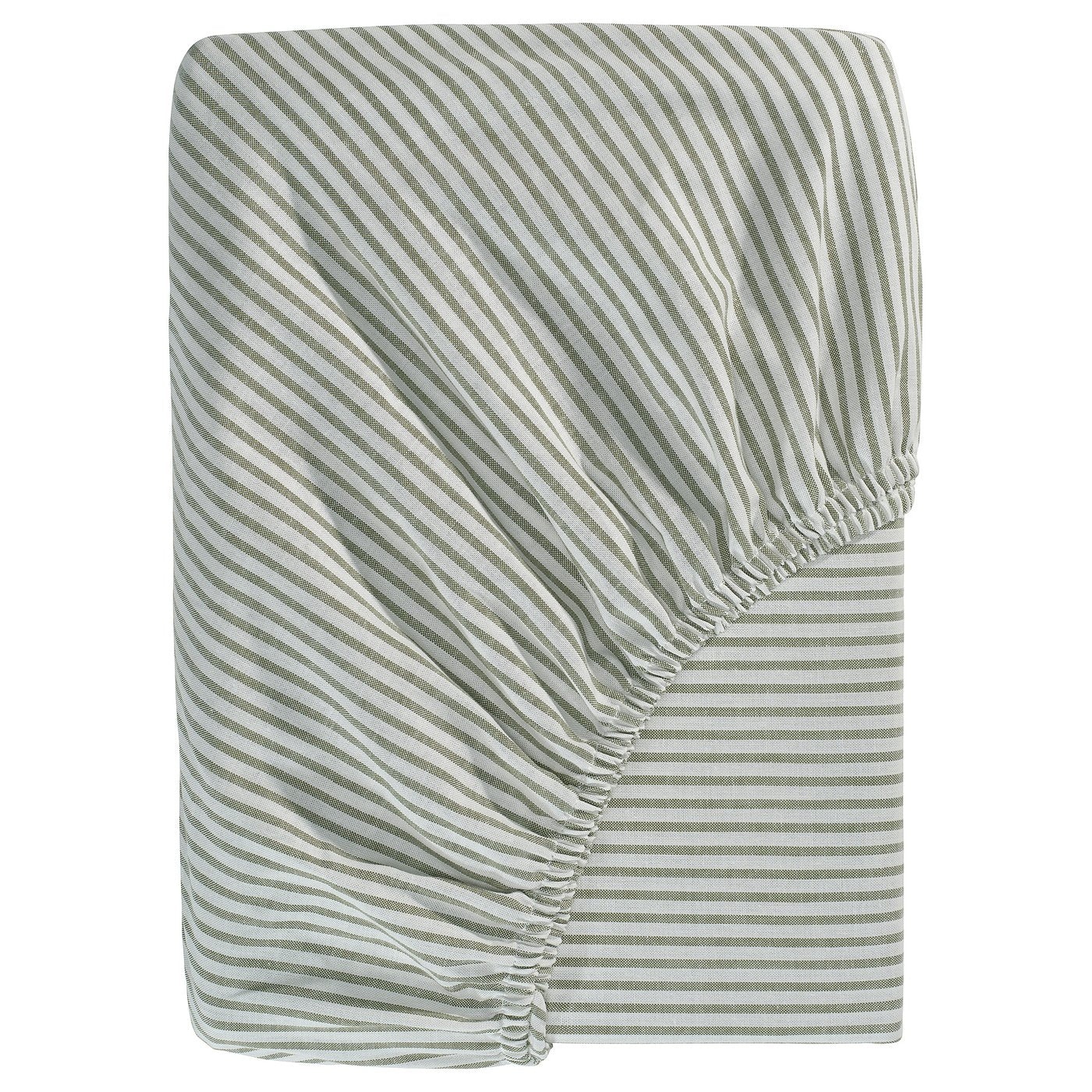 SOLFIBBLA fitted sheet, white green/stripe, 160x200 cm