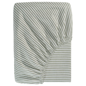 SOLFIBBLA fitted sheet, white green/stripe, 140x200 cm