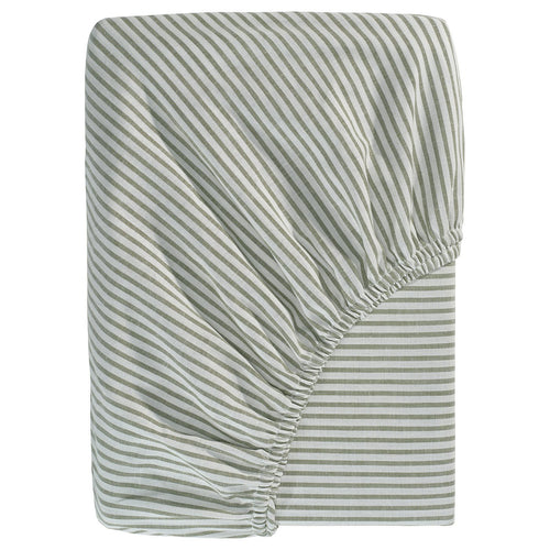 SOLFIBBLA fitted sheet, white green/stripe, 140x200 cm