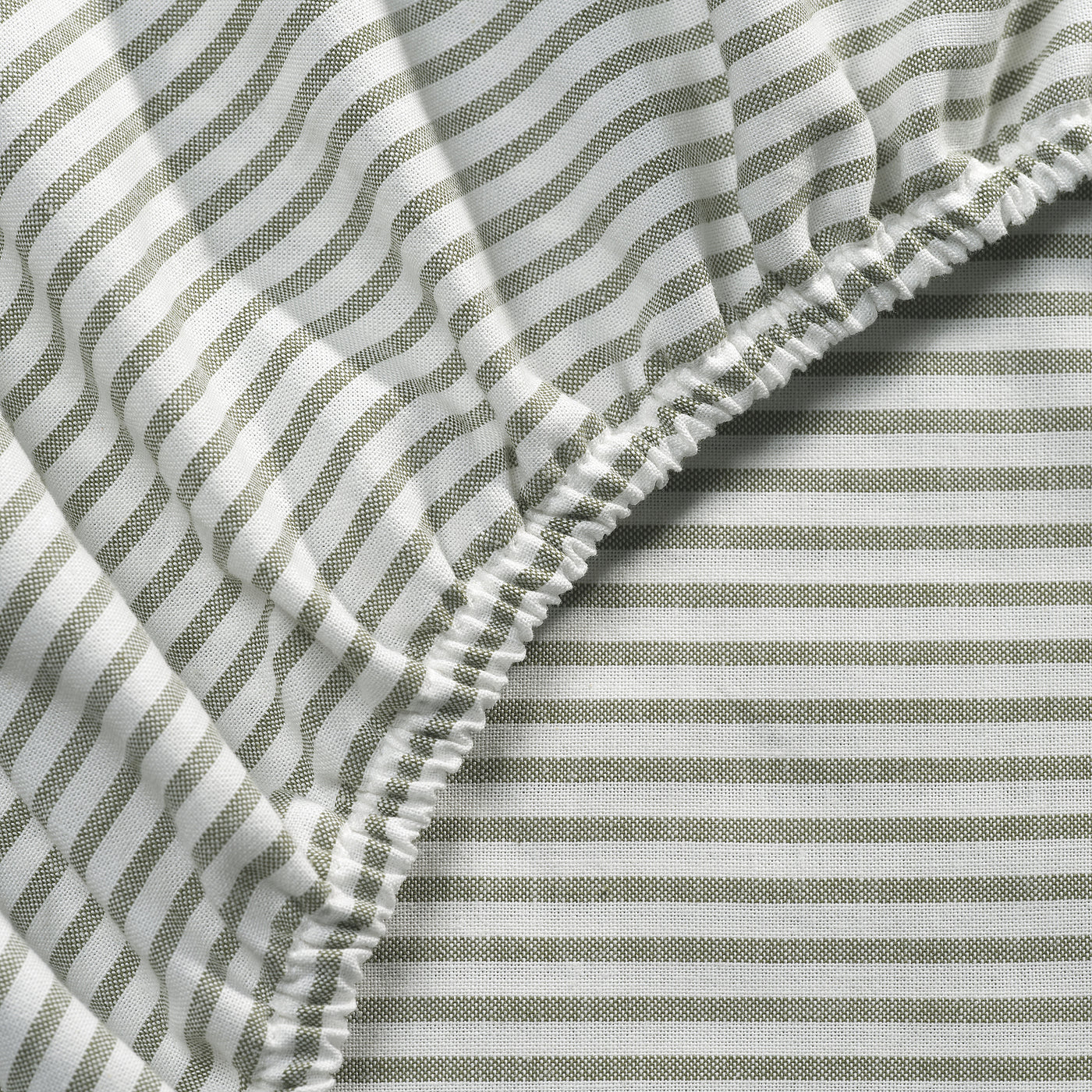 SOLFIBBLA fitted sheet, white green/stripe, 180x200 cm