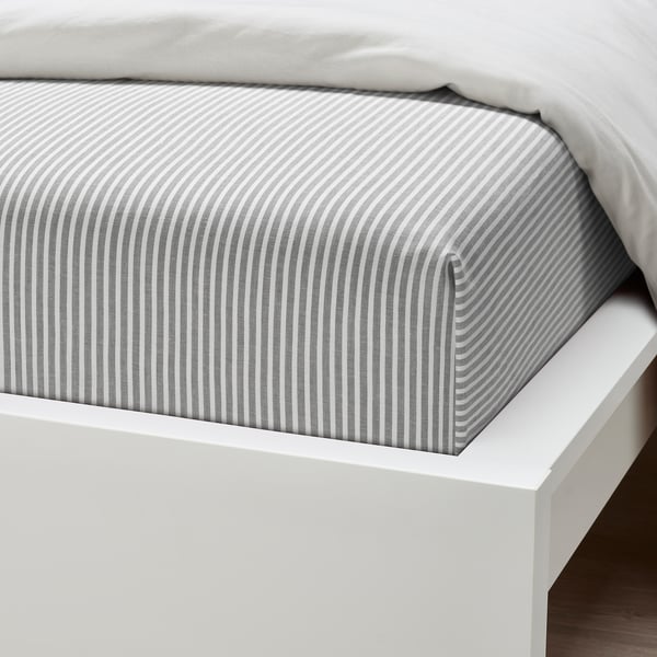 SOLFIBBLA flat sheet, grey white/stripe, 150x260 cm