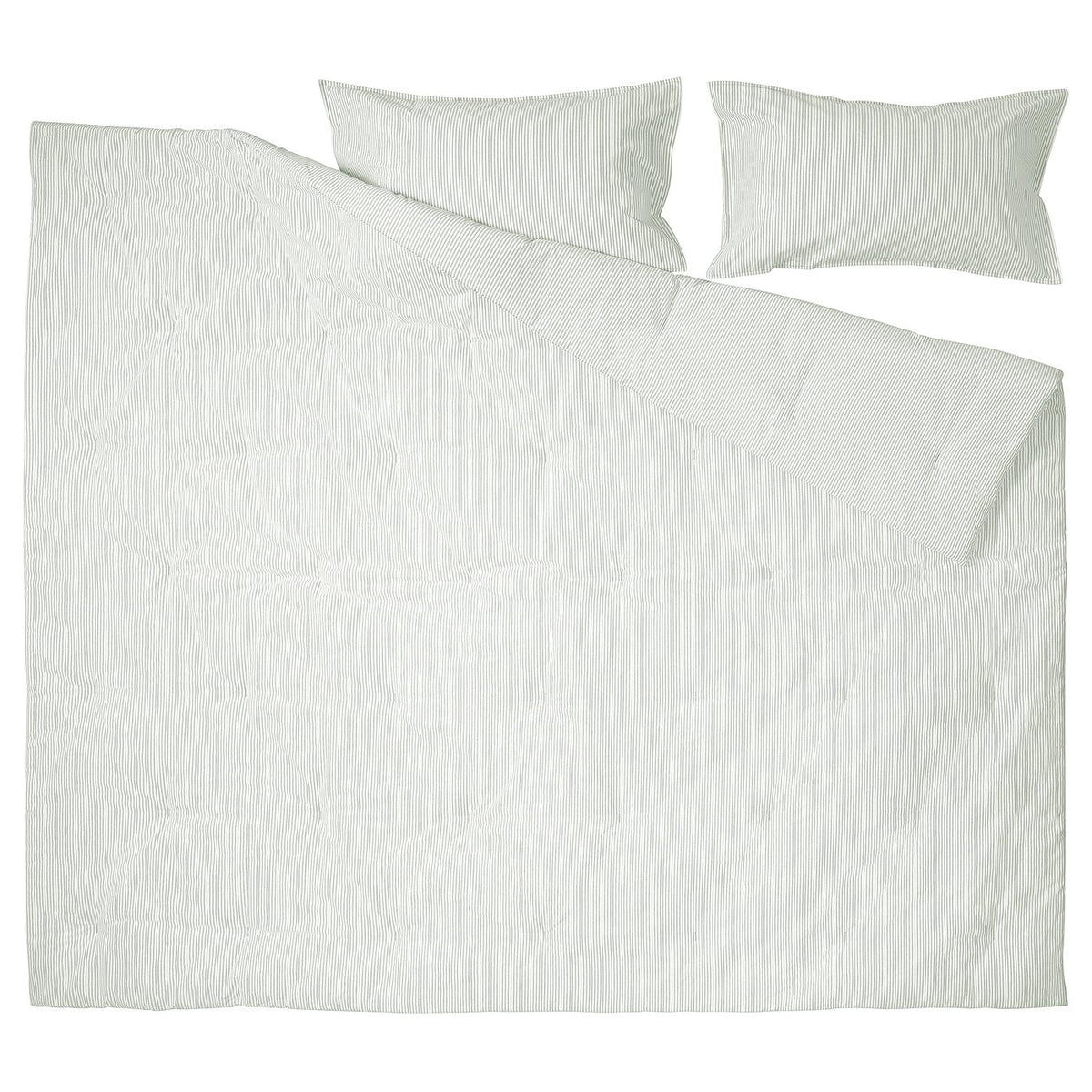 SOLFIBBLA comforter set, white green/stripe, 240x220/50x80 cm