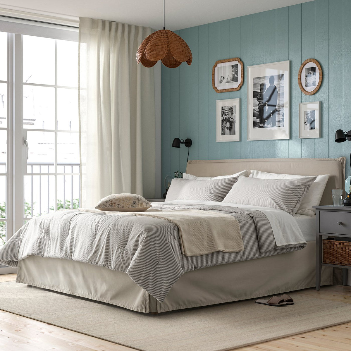 SOLFIBBLA comforter set, grey white/stripe, 240x220/50x80 cm