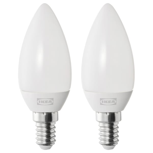 SOLHETTA LED bulb E14 250 lumen, chandelier/opal white, 35 mm, 2 pack