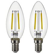 SOLHETTA LED bulb E14 250 lumen, chandelier/clear, 35 mm, 2 pack