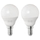 SOLHETTA LED bulb E14 470 lumen, globe opal white, 45 mm, 2 pack