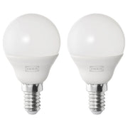 SOLHETTA LED bulb E14 470 lumen, globe opal white, 4000 K, 2 pack