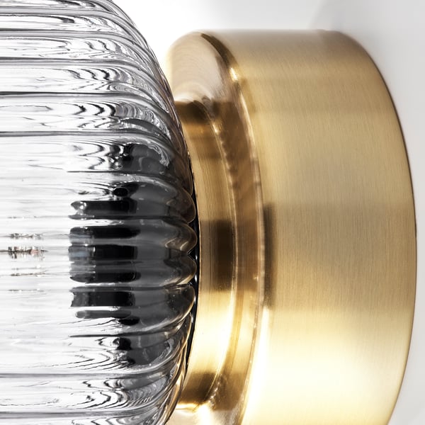 SOLKLINT wall lamp, wired-in installation, brass/grey clear glass, 16 cm
