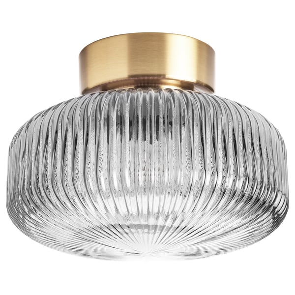 SOLKLINT ceiling lamp, brass/grey clear glass, 27 cm