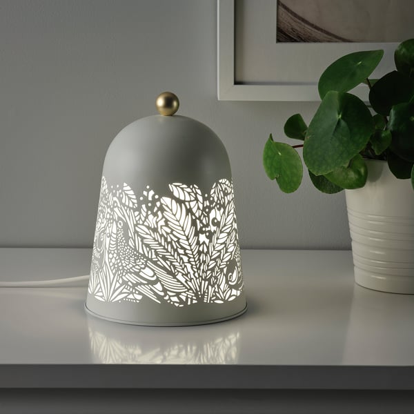 SOLSKUR LED table lamp, white/brass-colour, 16 cm