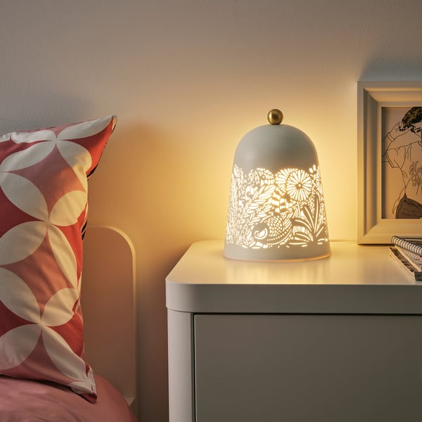 SOLSKUR LED table lamp, white/brass-colour, 16 cm