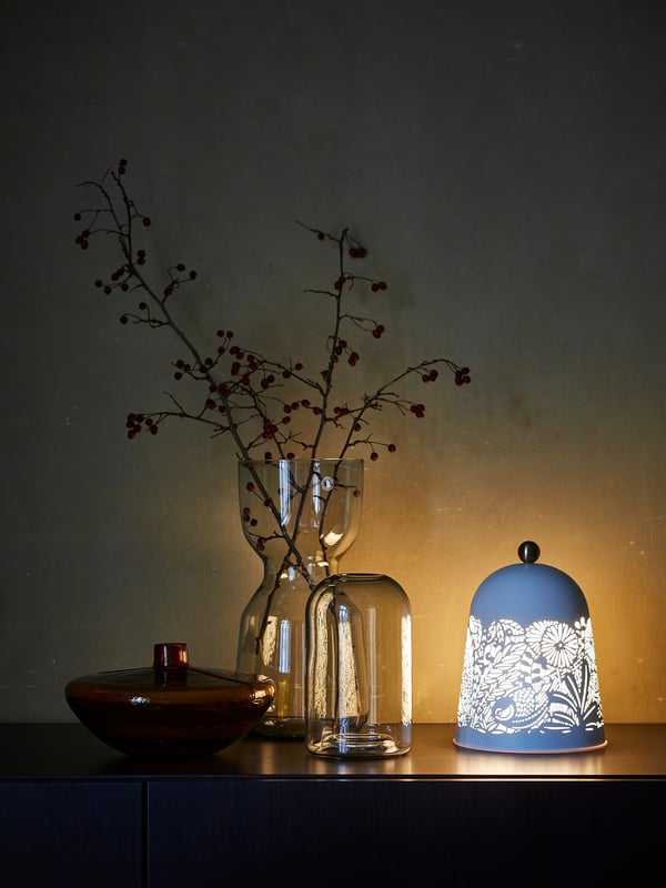 SOLSKUR LED table lamp, white/brass-colour, 16 cm