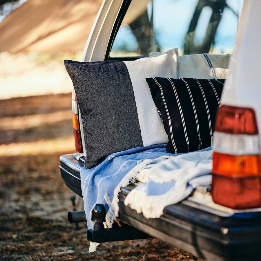 SOLUPPGÅNG cushion cover, black/beige, 50x50 cm