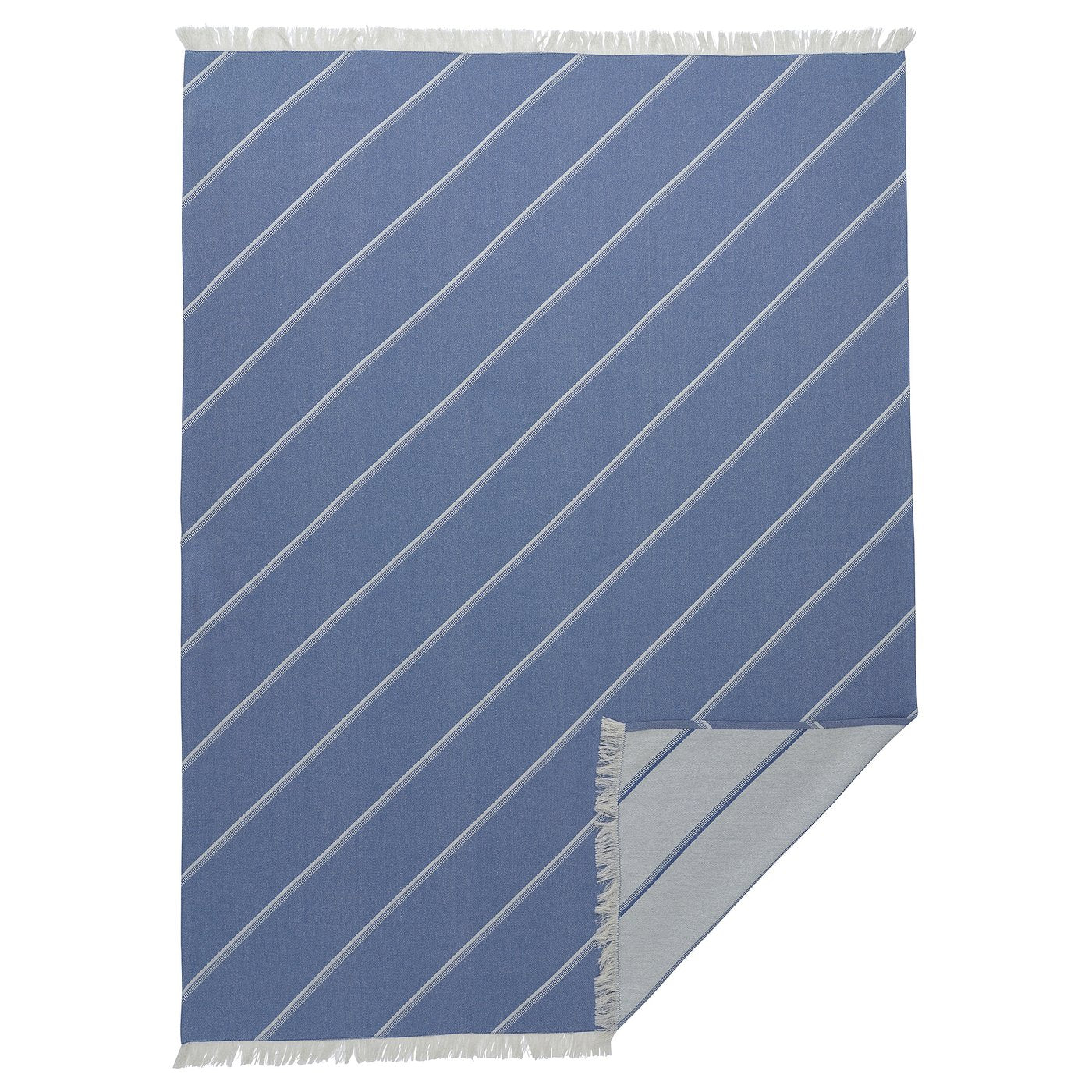 SOLUPPGÅNG throw, double sided blue/off-white, 130x170 cm