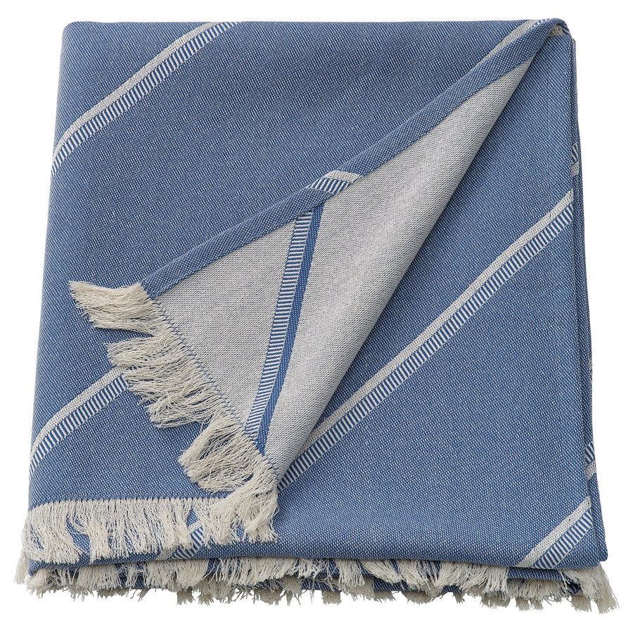 SOLUPPGÅNG throw, double sided blue/off-white, 130x170 cm