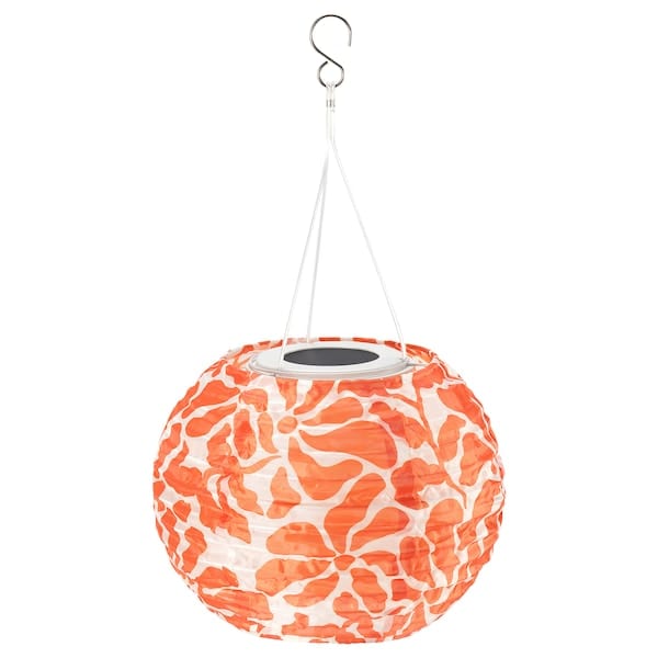 SOLVINDEN - Pendant lamp, flower/solar-powered orange, 22 cm