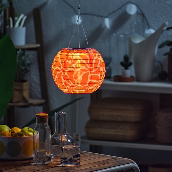 SOLVINDEN - SOLVINDEN Pendant lamp, flower/solar-powered orange, 22 cm