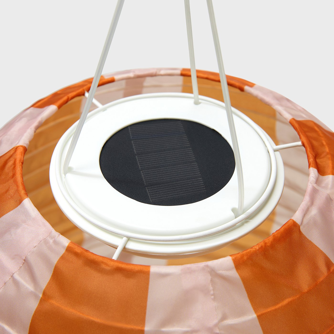 SOLVINDEN pendant lamp, stripe pattern solar-powered/orange pink, 26 cm