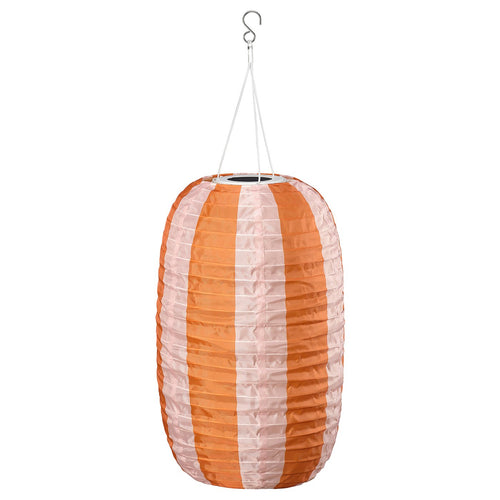 SOLVINDEN pendant lamp, stripe pattern solar-powered/orange pink, 26 cm