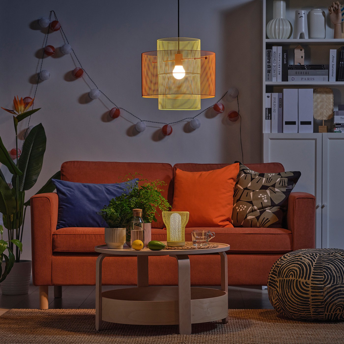 SOLVINDEN ceiling lamp, mesh orange/light green, 37 cm
