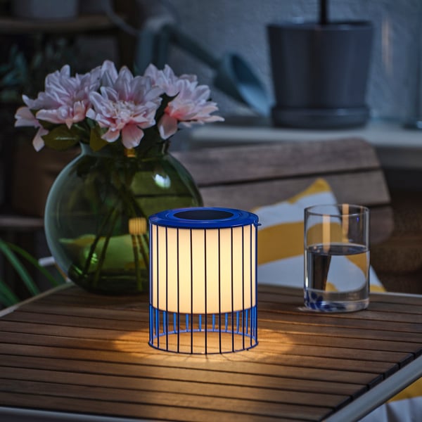 SOLVINDEN - Table lamp, solar-powered/blue, 15 cm