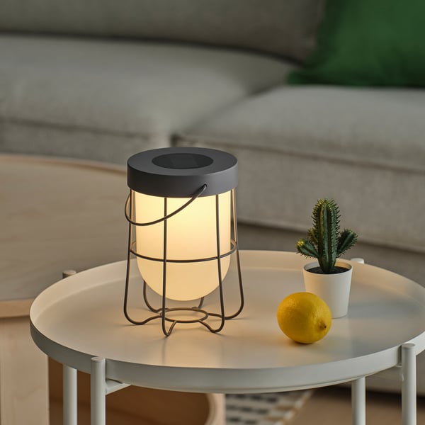 SOLVINDEN - SOLVINDEN Table lamp, solar-powered/grey, 18 cm