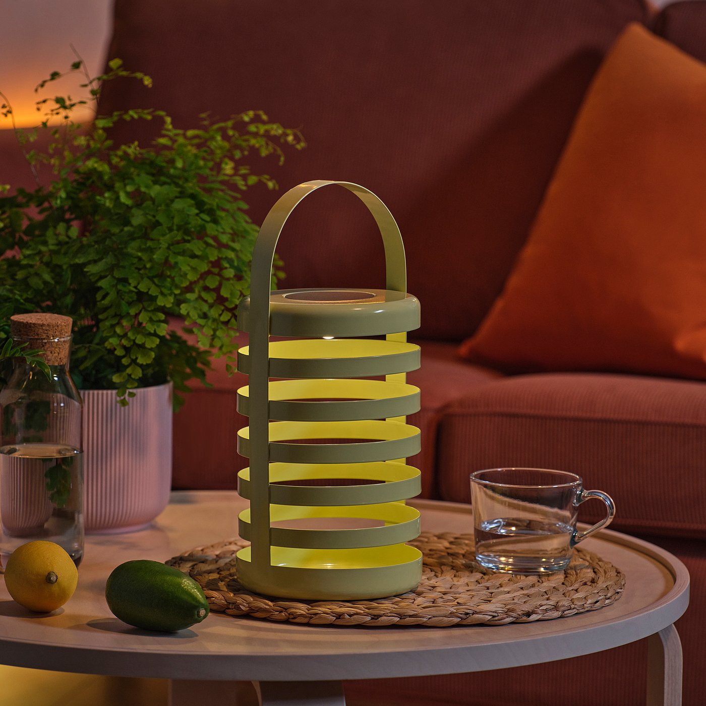 SOLVINDEN LED decorative table lamp, solar-powered stripe/outdoor light green, 14 cm