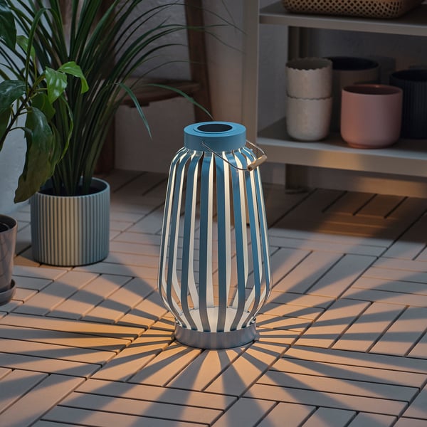 SOLVINDEN - SOLVINDEN LED solar-powered floor lamp, blue/stripe, 42 cm