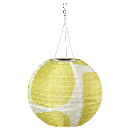 SOLVINDEN LED solar-powered pendant lamp, outdoor globe/yellow grey, 30 cm