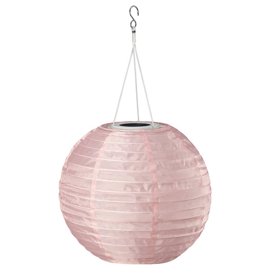 SOLVINDEN LED solar-powered pendant lamp, outdoor globe/pink, 30 cm